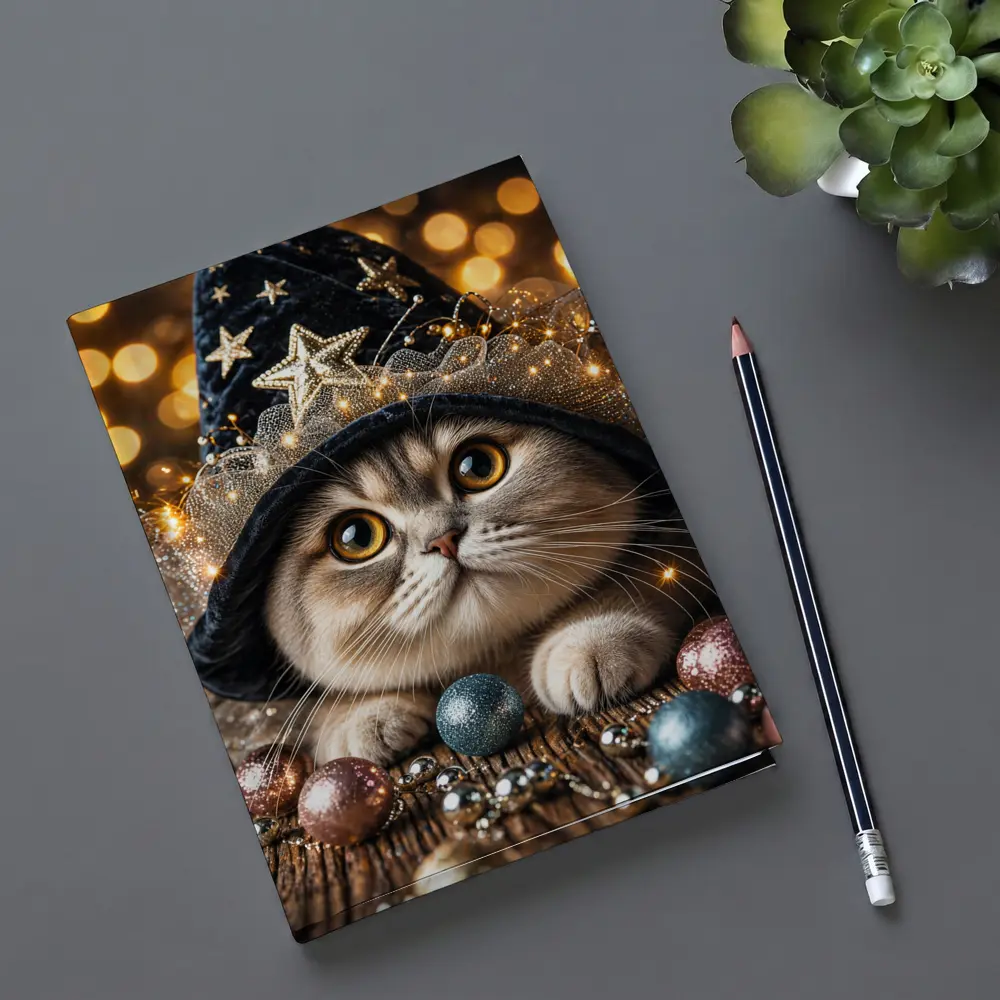 Scottish Fold Cat Wizard Hat Bokeh Lights – Notebooks