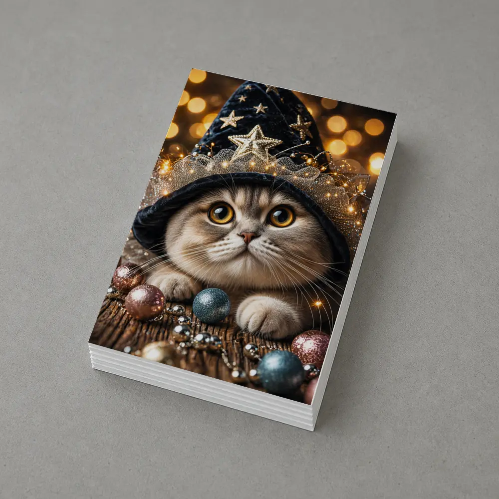 Scottish Fold Cat Wizard Hat Bokeh Lights – Postcards