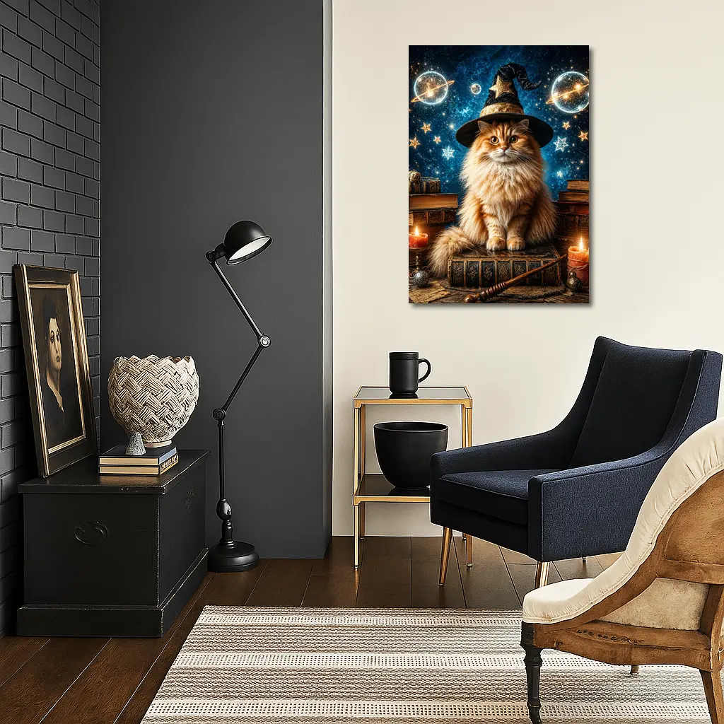Wizard Cat With Stars And Magic Books – Wall Art