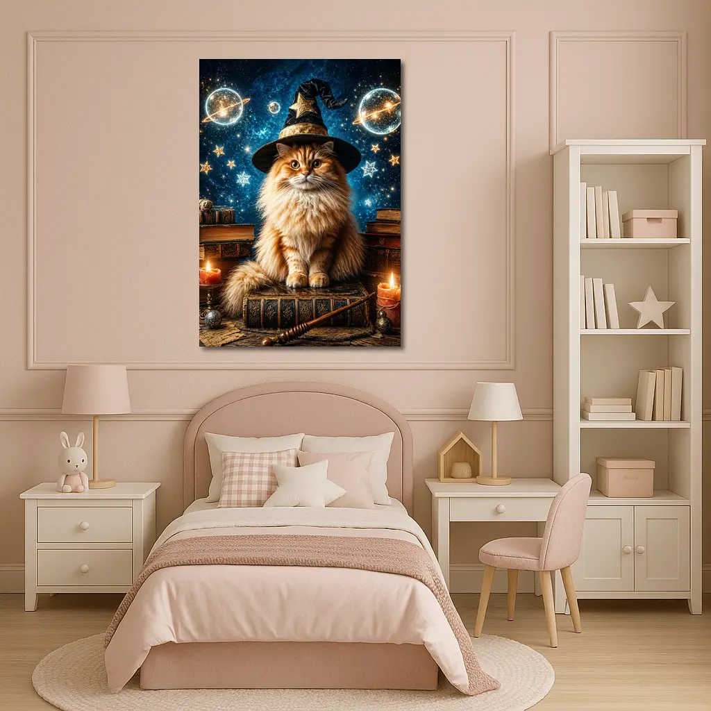 Wizard Cat With Stars And Magic Books – Wall Art