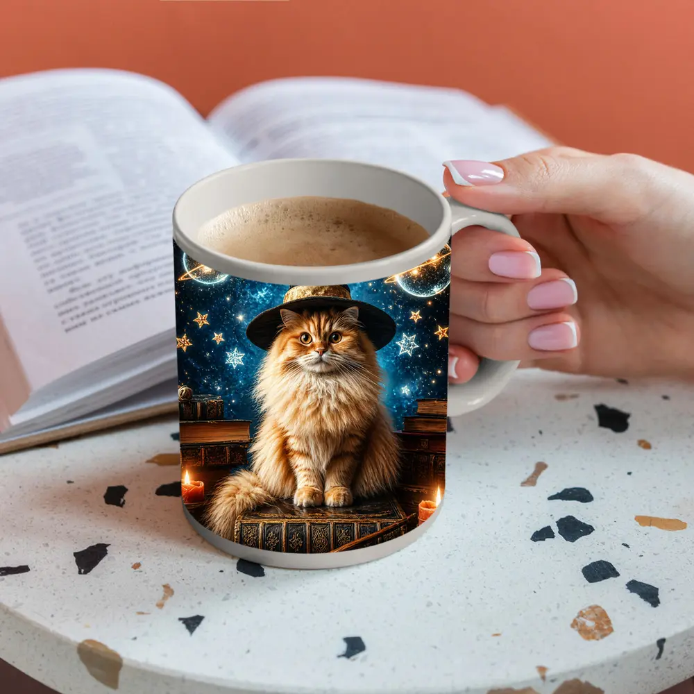 Wizard Cat With Stars And Magic Books – Mugs