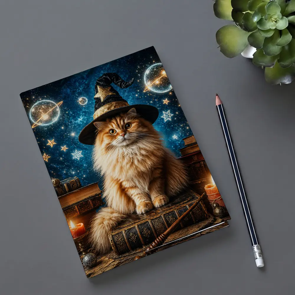 Wizard Cat With Stars And Magic Books – Notebooks