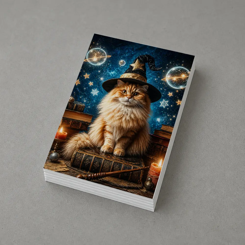 Wizard Cat With Stars And Magic Books – Postcards