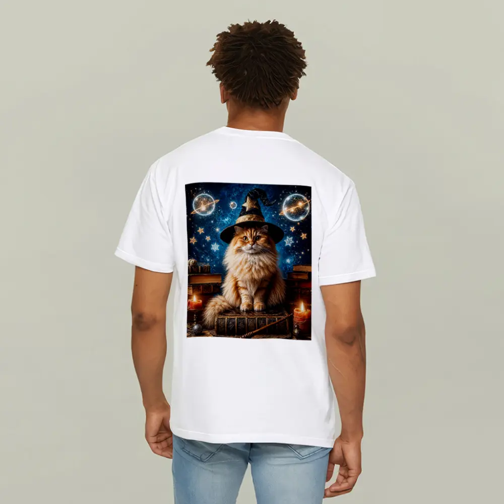 Wizard Cat With Stars And Magic Books – T-Shirts