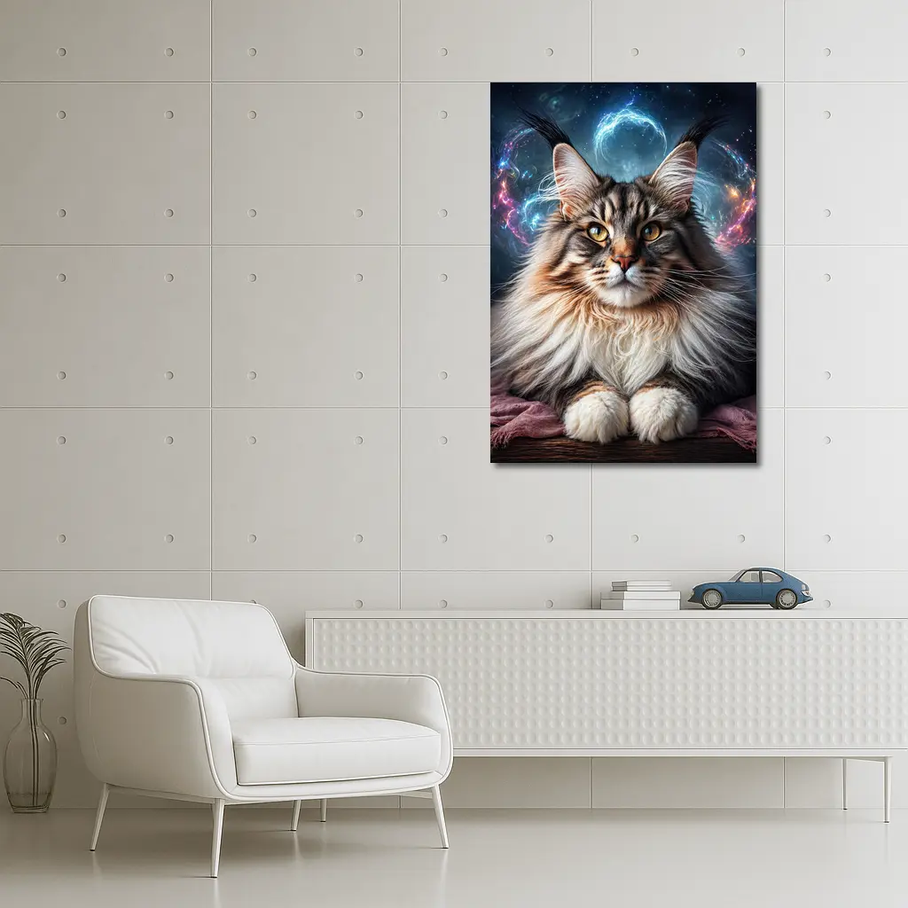 Maine Coon Cat Cosmic Galaxy Fantasy Portrait – Wall Art