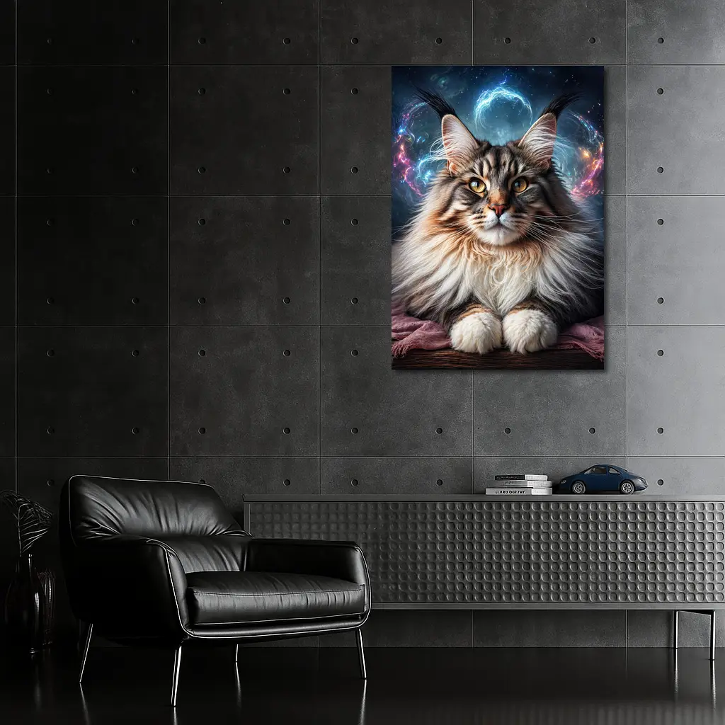 Maine Coon Cat Cosmic Galaxy Fantasy Portrait – Wall Art