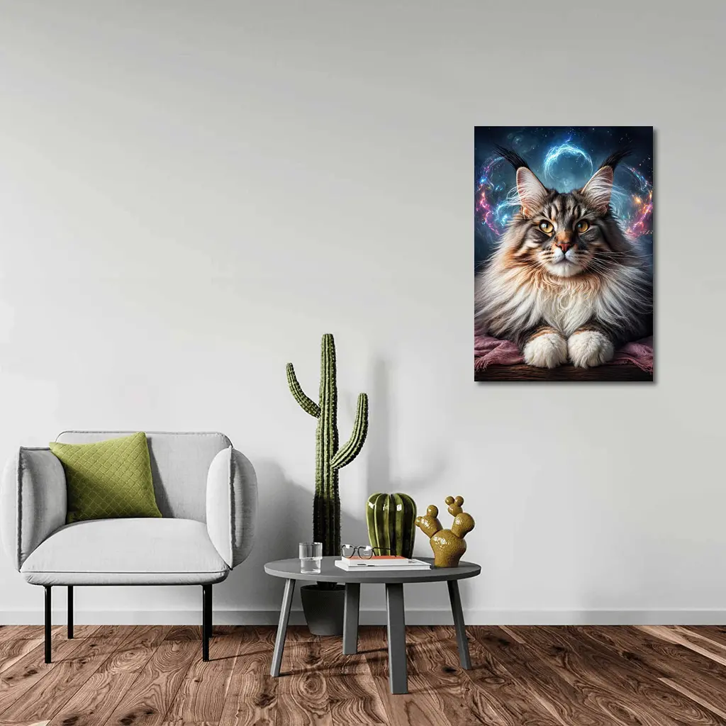 Maine Coon Cat Cosmic Galaxy Fantasy Portrait – Wall Art