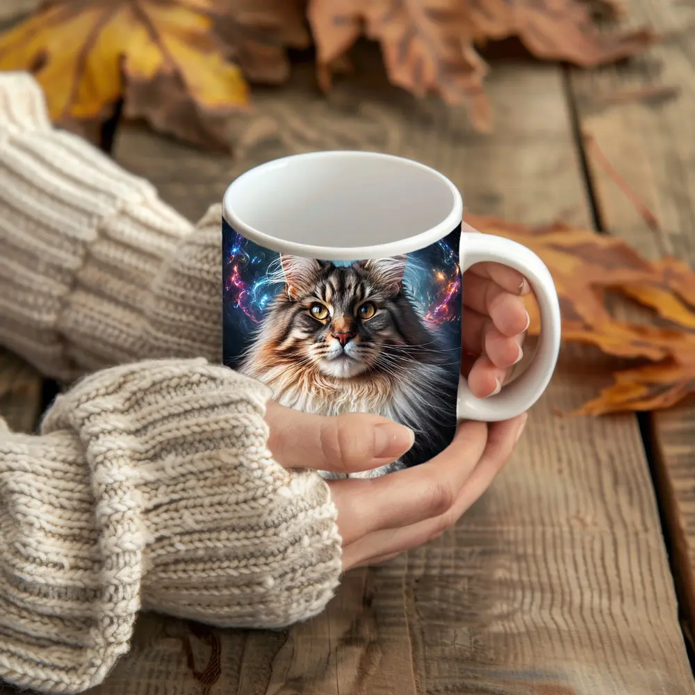 Maine Coon Cat Cosmic Galaxy Fantasy Portrait – Mugs