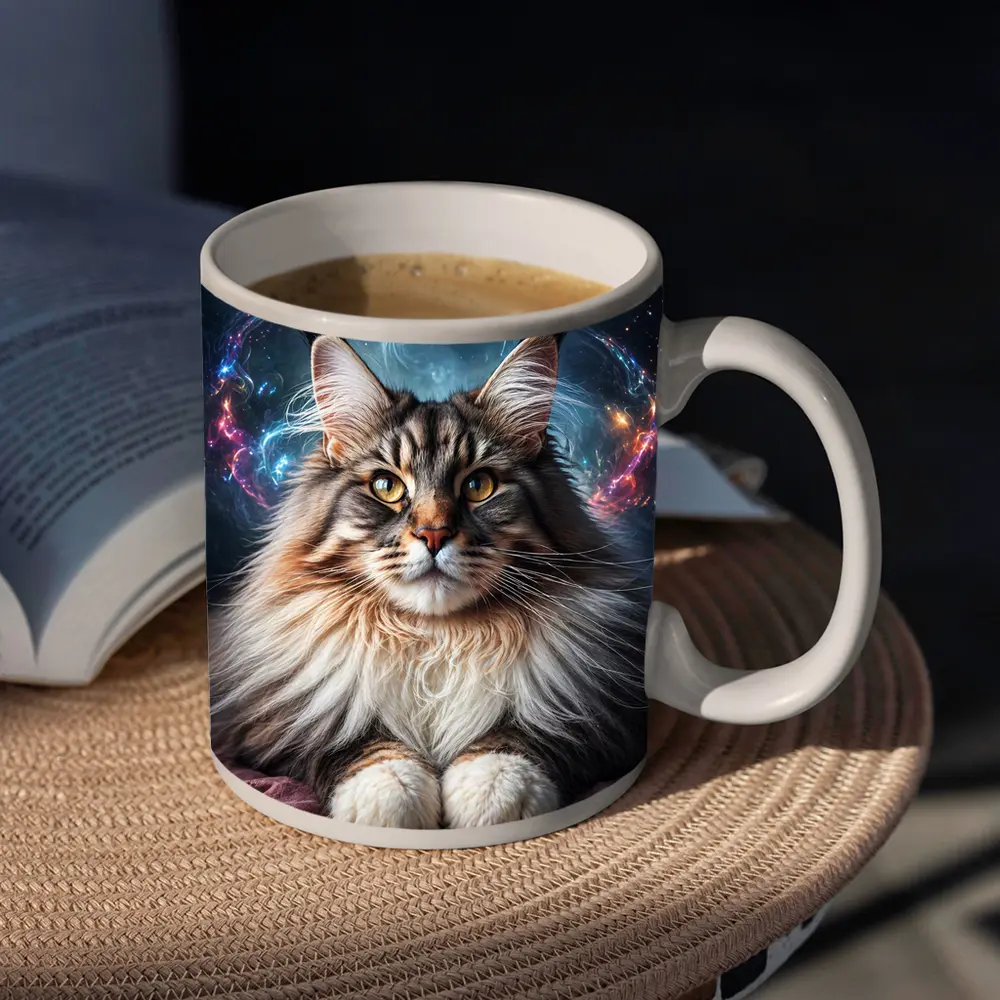 Maine Coon Cat Cosmic Galaxy Fantasy Portrait – Mugs