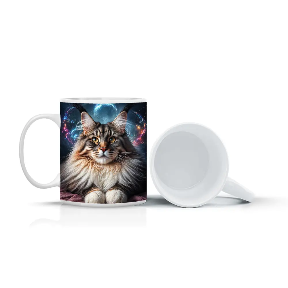 Maine Coon Cat Cosmic Galaxy Fantasy Portrait – Mugs