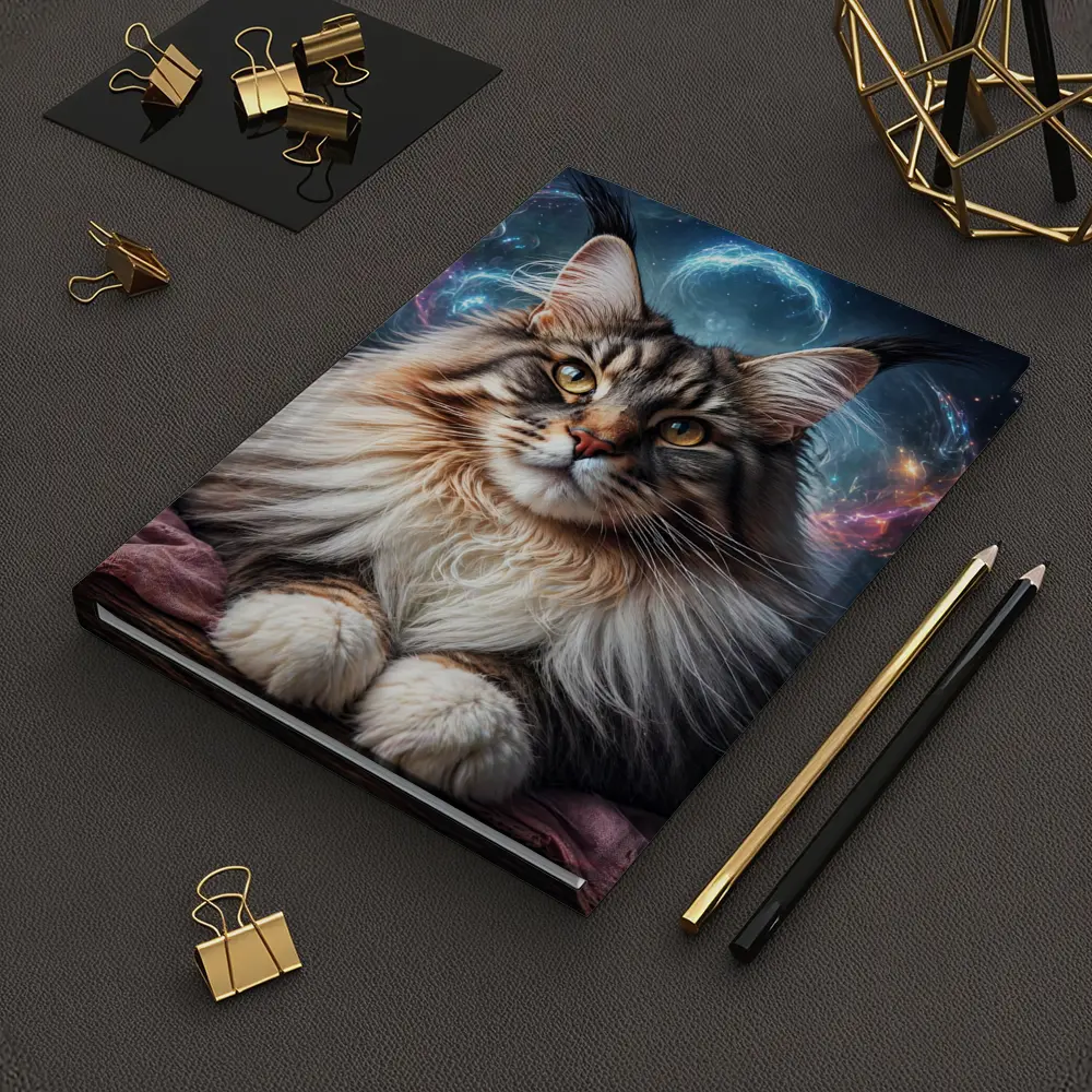 Maine Coon Cat Cosmic Galaxy Fantasy Portrait – Notebooks