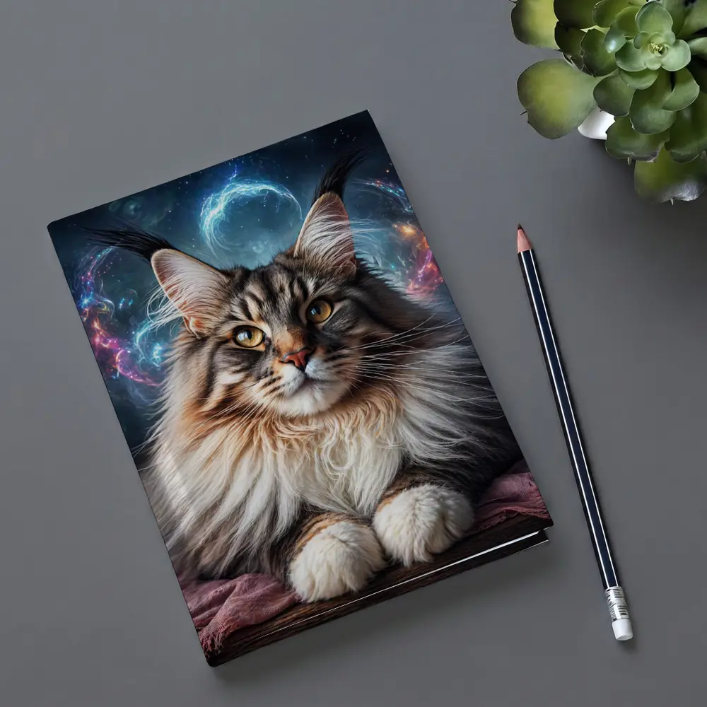 Maine Coon Cat Cosmic Galaxy Fantasy Portrait – Notebooks