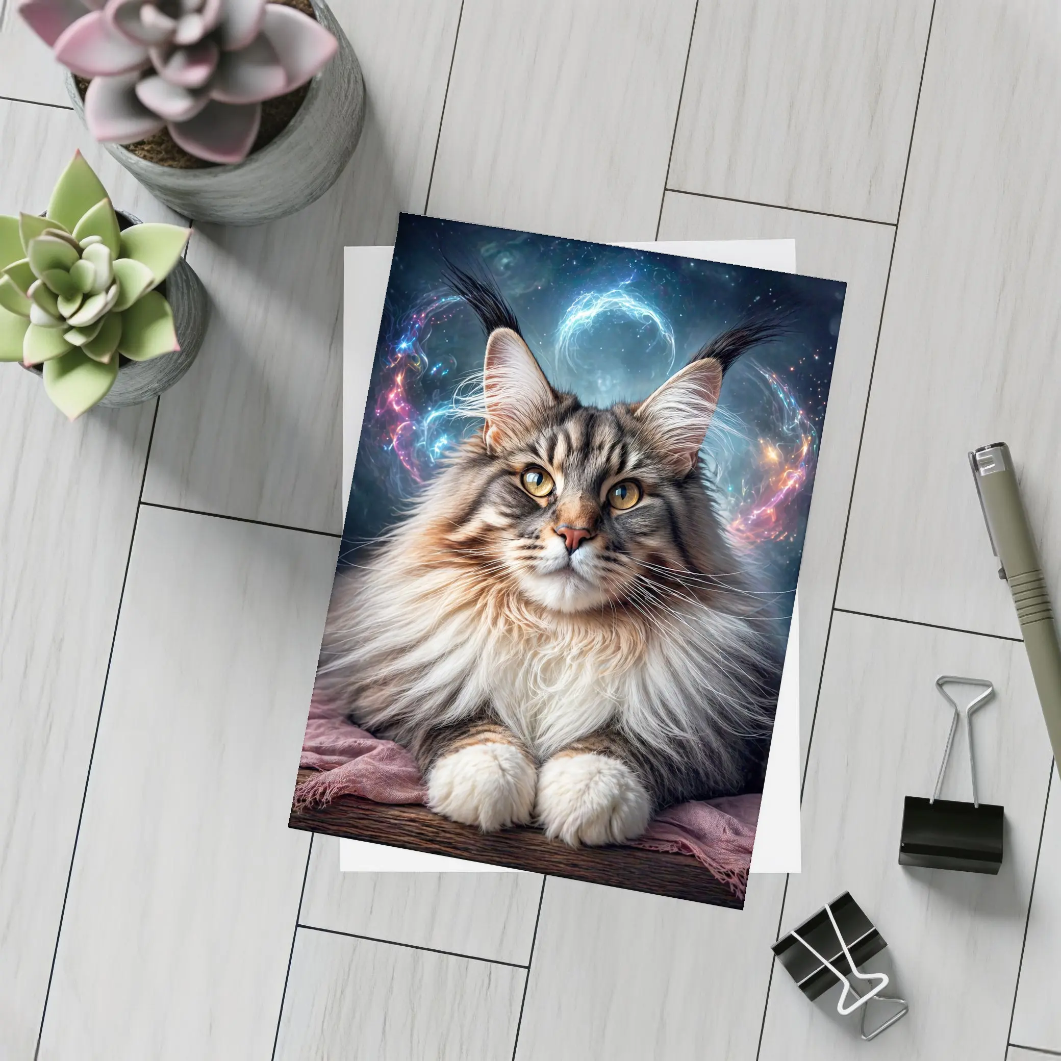 Maine Coon Cat Cosmic Galaxy Fantasy Portrait – Postcards