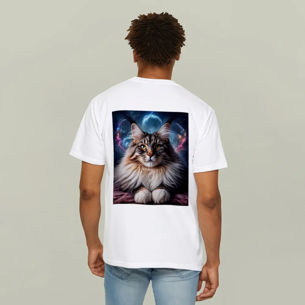 Maine Coon Cat Cosmic Galaxy Fantasy Portrait – T-Shirts