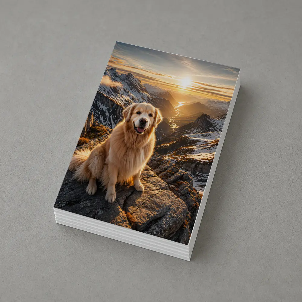 Golden Retriever Sitting On Mountain Summit Sunset – Postcards