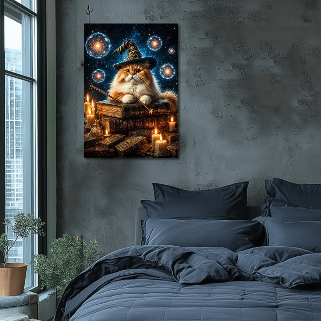 Wizard Cat With Magic Wand And Books – Wall Art