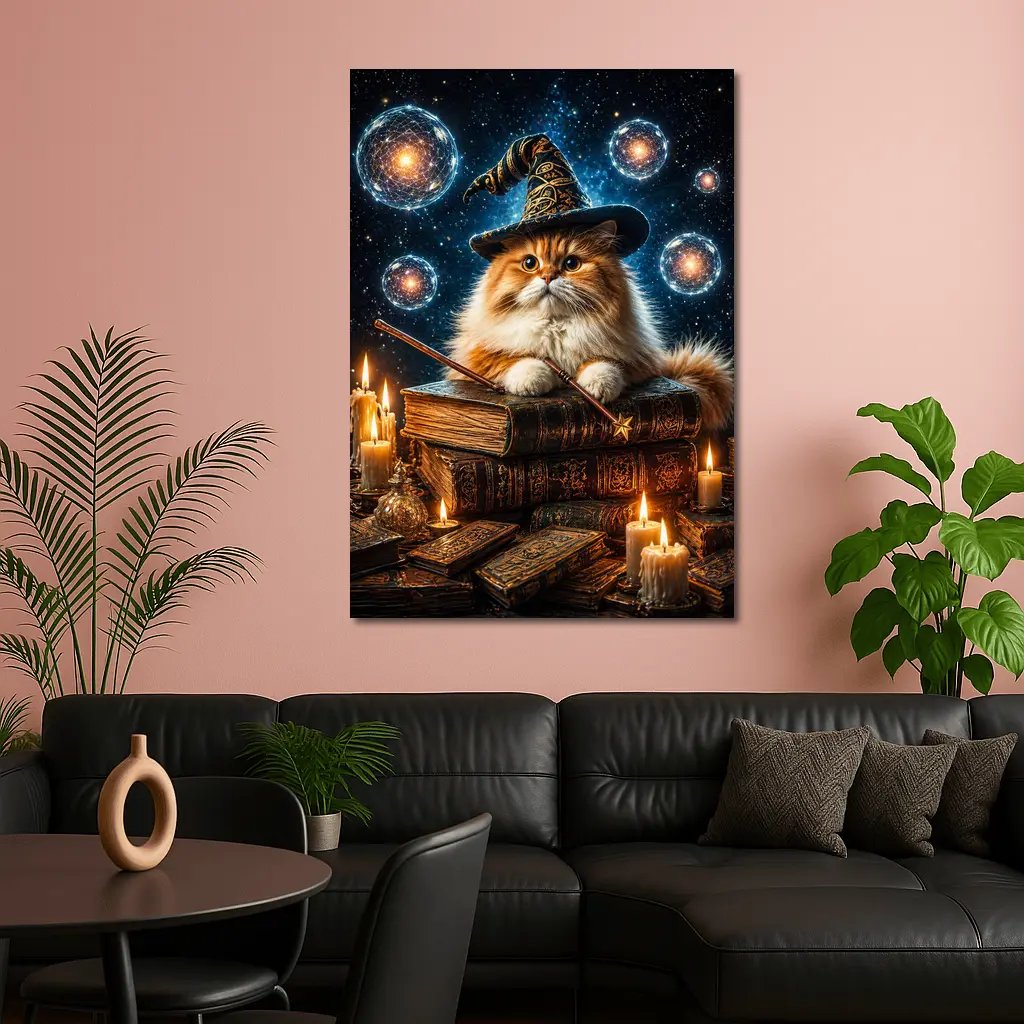 Wizard Cat With Magic Wand And Books – Wall Art
