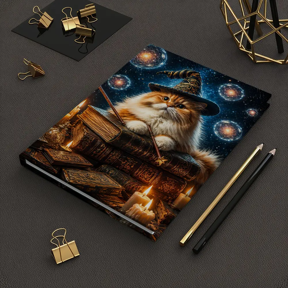 Wizard Cat With Magic Wand And Books – Notebooks