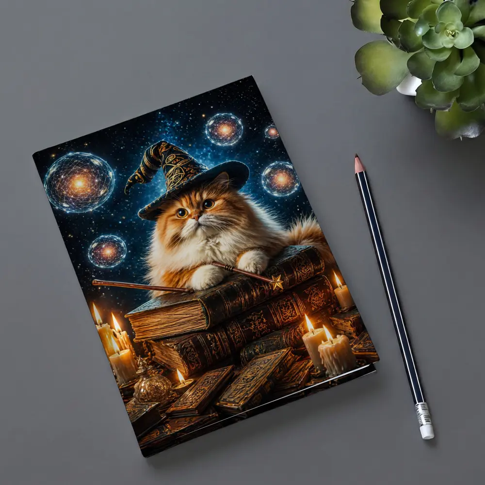 Wizard Cat With Magic Wand And Books – Notebooks