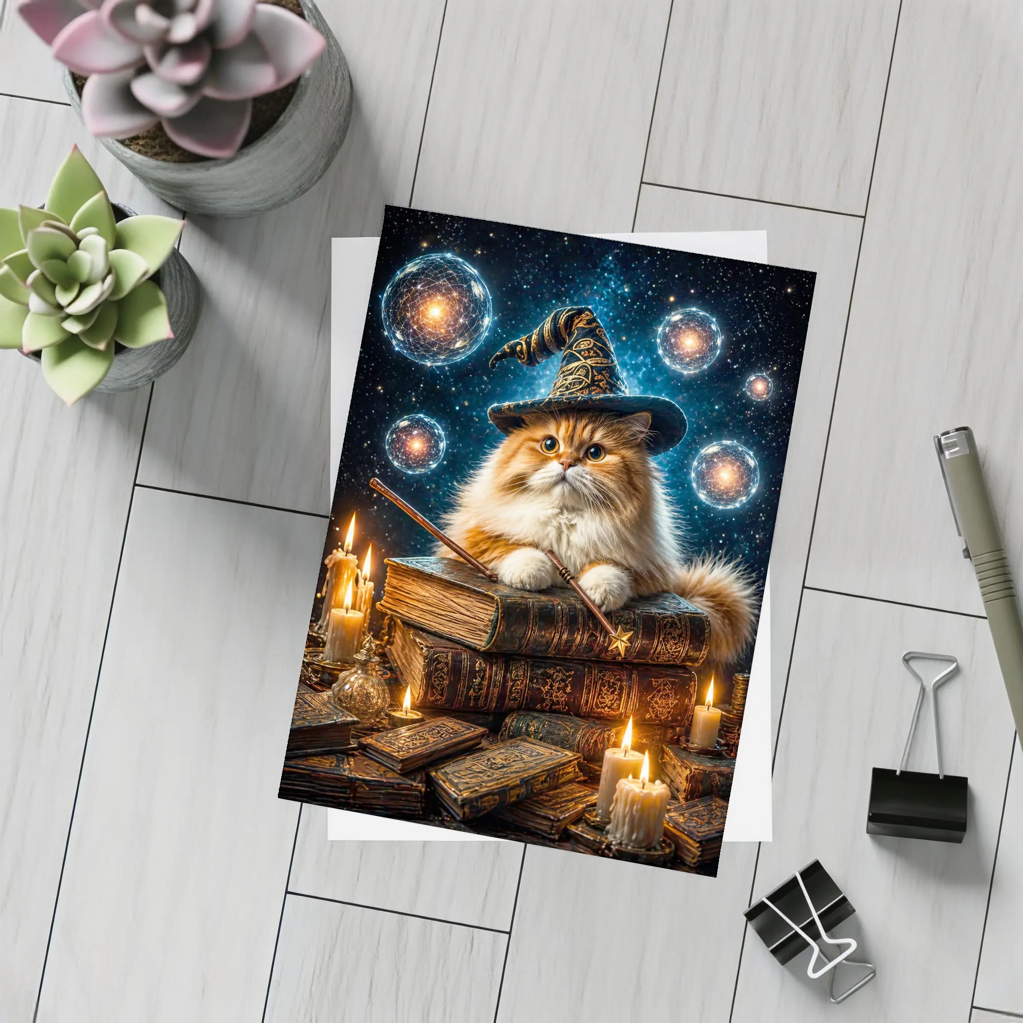 Wizard Cat With Magic Wand And Books – Postcards