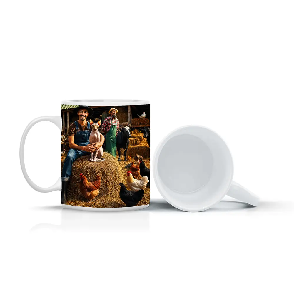 Sphynx Cat Farmer Barn Chickens Hay – Mugs