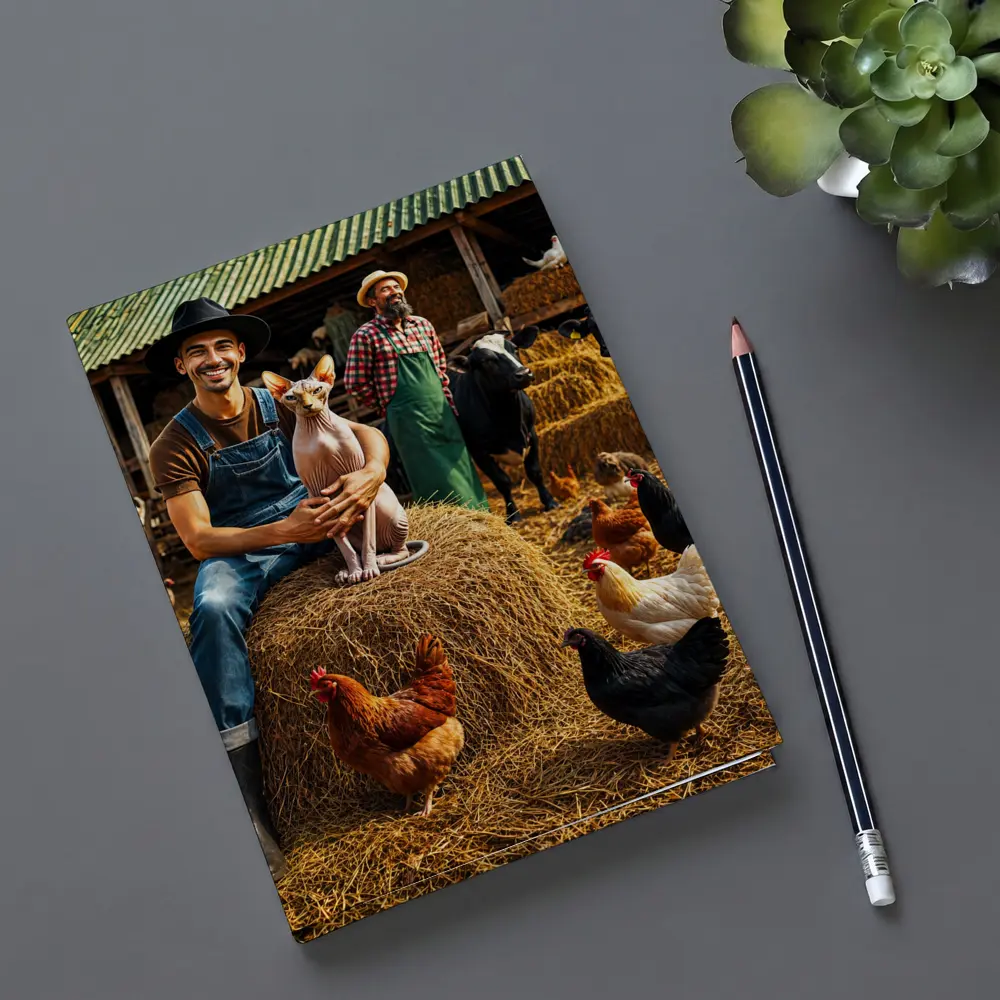 Sphynx Cat Farmer Barn Chickens Hay – Notebooks