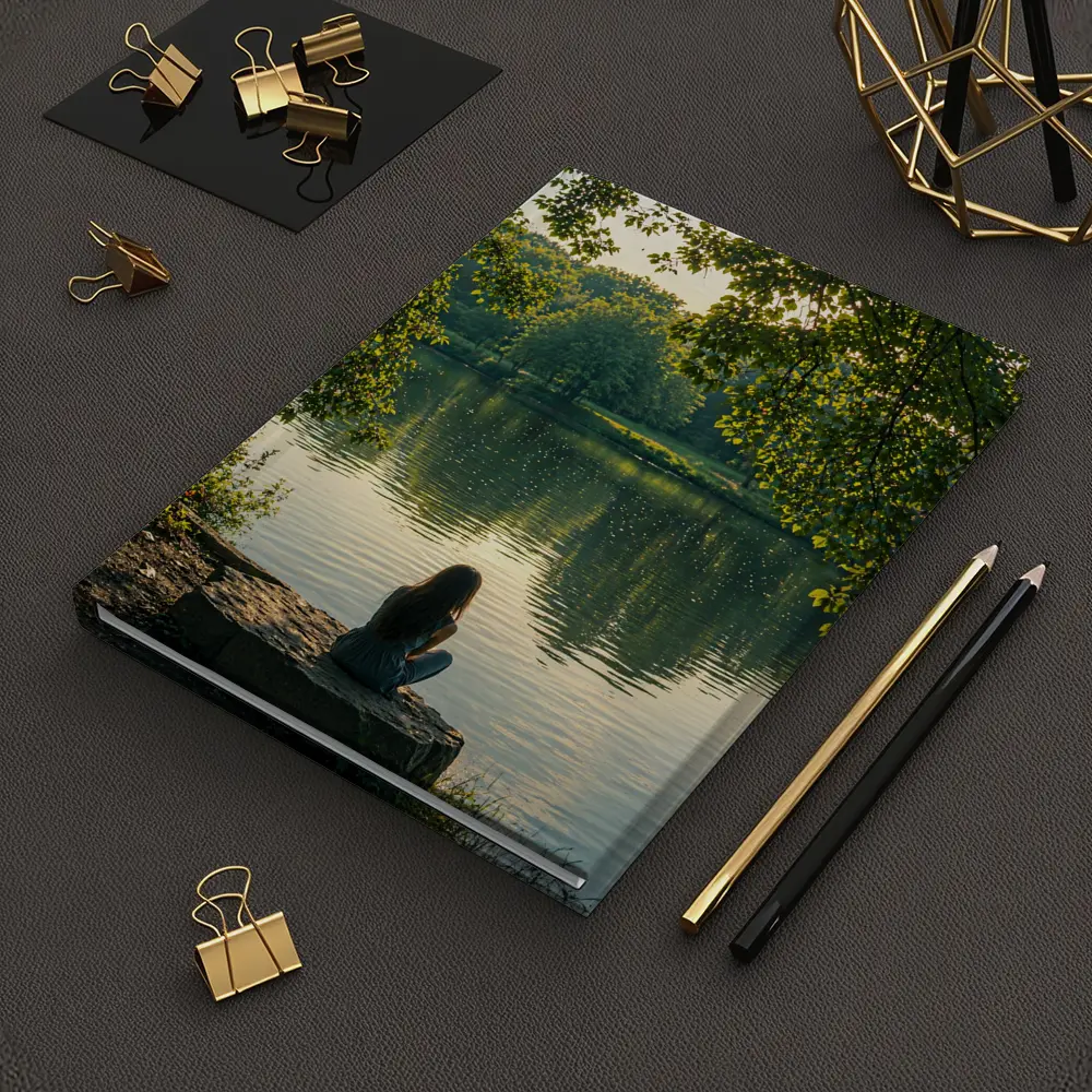 Girl Sitting Alone By Peaceful Lake – Notebooks