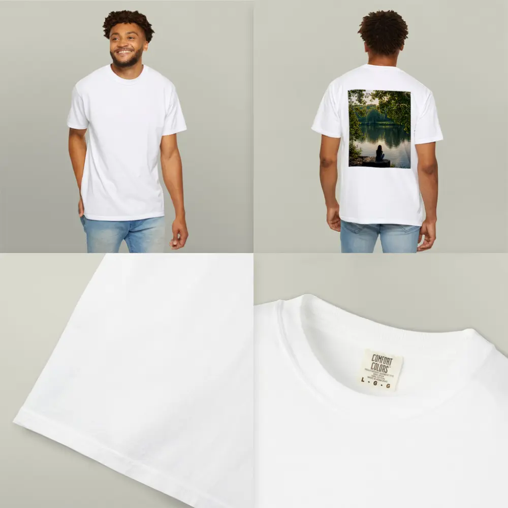 Girl Sitting Alone By Peaceful Lake – T-Shirts