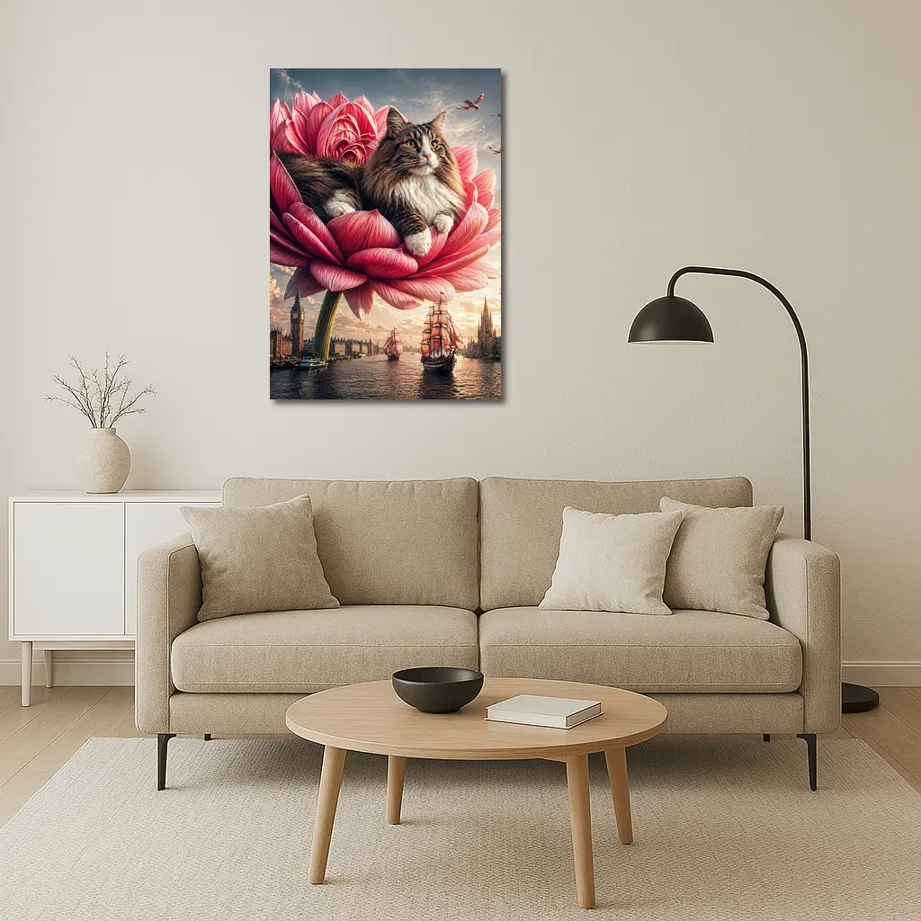 Norwegian Forest Cat Giant Pink Flower London – Wall Art