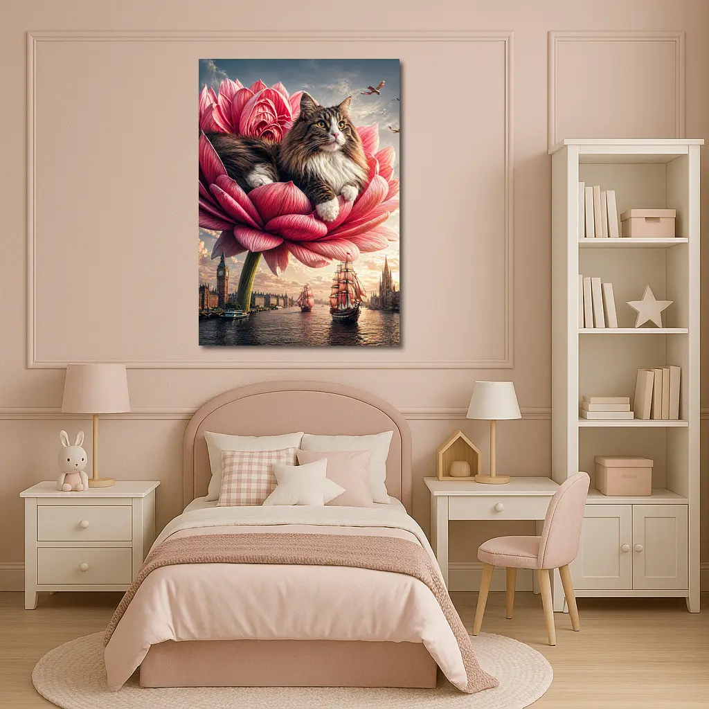 Norwegian Forest Cat Giant Pink Flower London – Wall Art