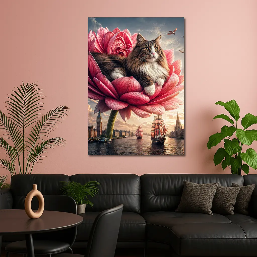 Norwegian Forest Cat Giant Pink Flower London – Wall Art