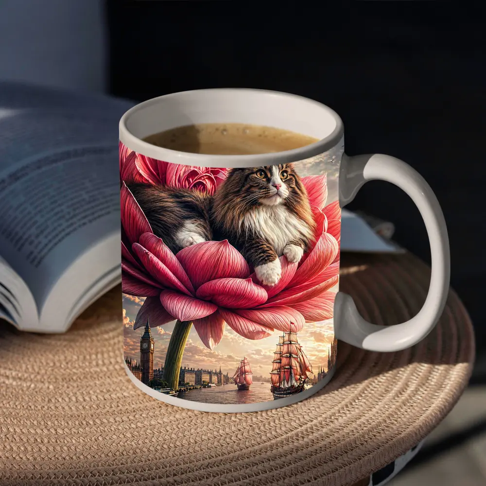 Norwegian Forest Cat Giant Pink Flower London – Mugs