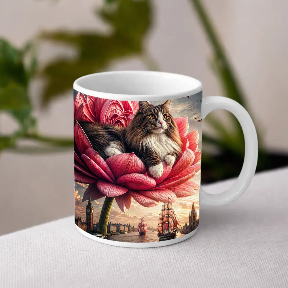 Norwegian Forest Cat Giant Pink Flower London – Mugs