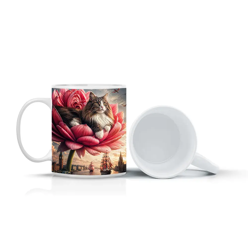 Norwegian Forest Cat Giant Pink Flower London – Mugs