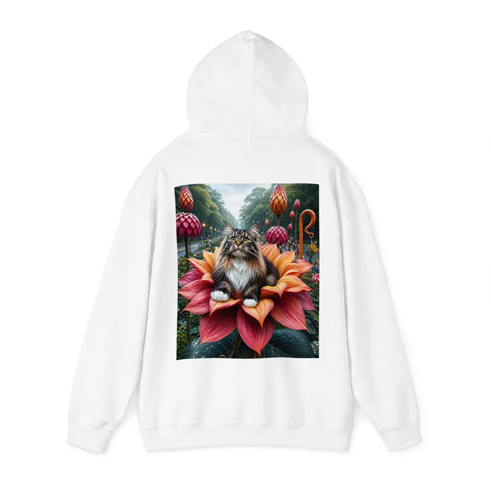 Norwegian Forest Cat Resting on Giant Flower – Hoodies