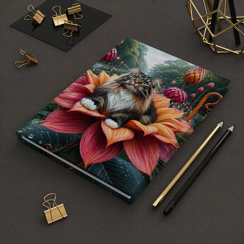 Norwegian Forest Cat Resting on Giant Flower – Notebooks