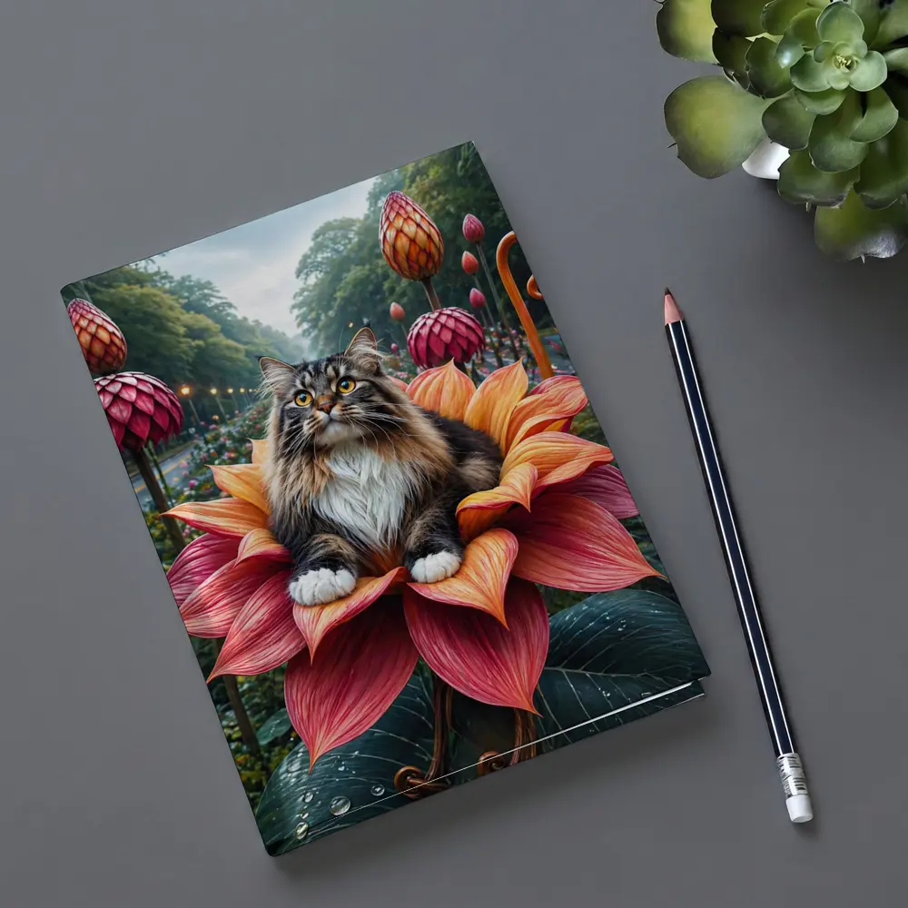 Norwegian Forest Cat Resting on Giant Flower – Notebooks