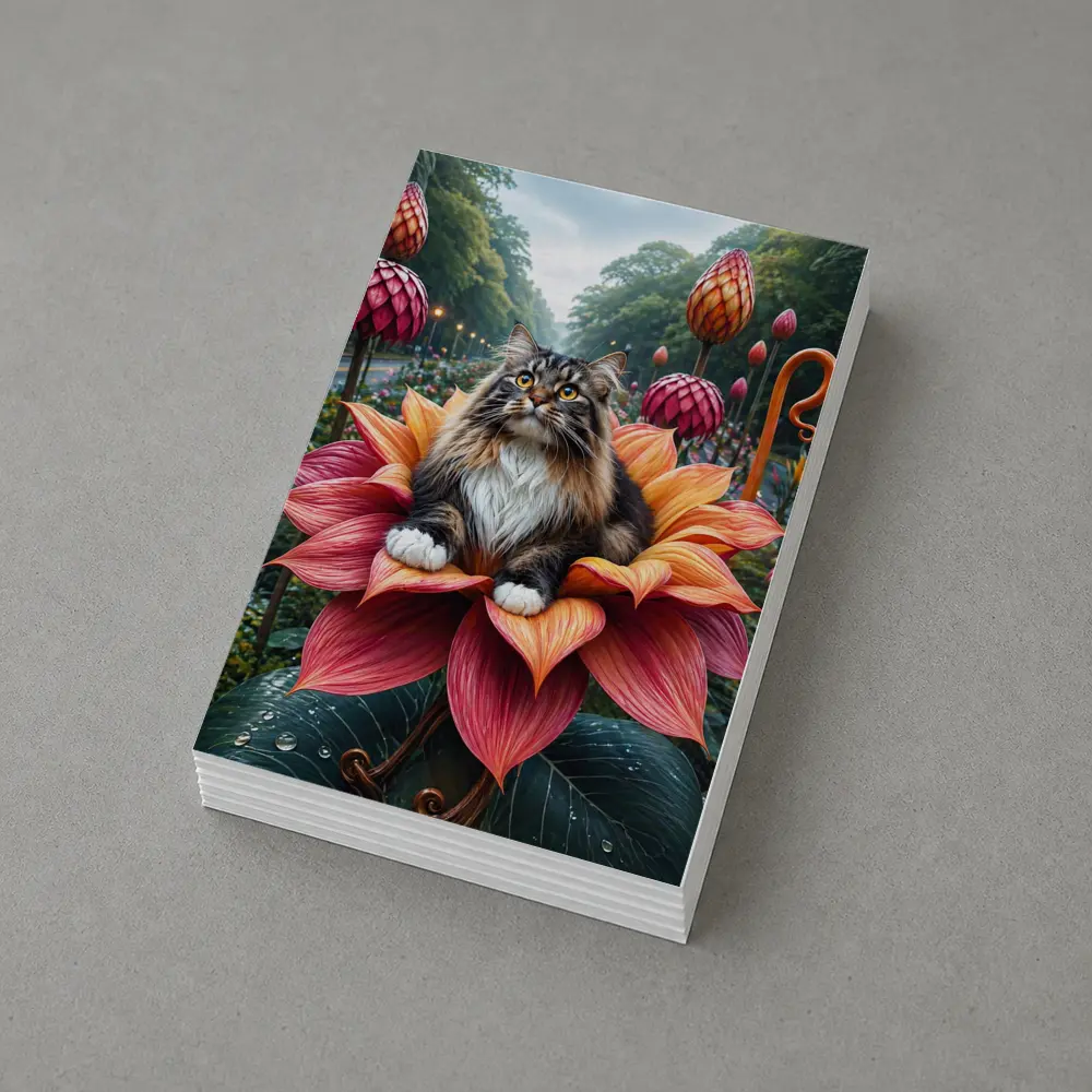 Norwegian Forest Cat Resting on Giant Flower – Postcards