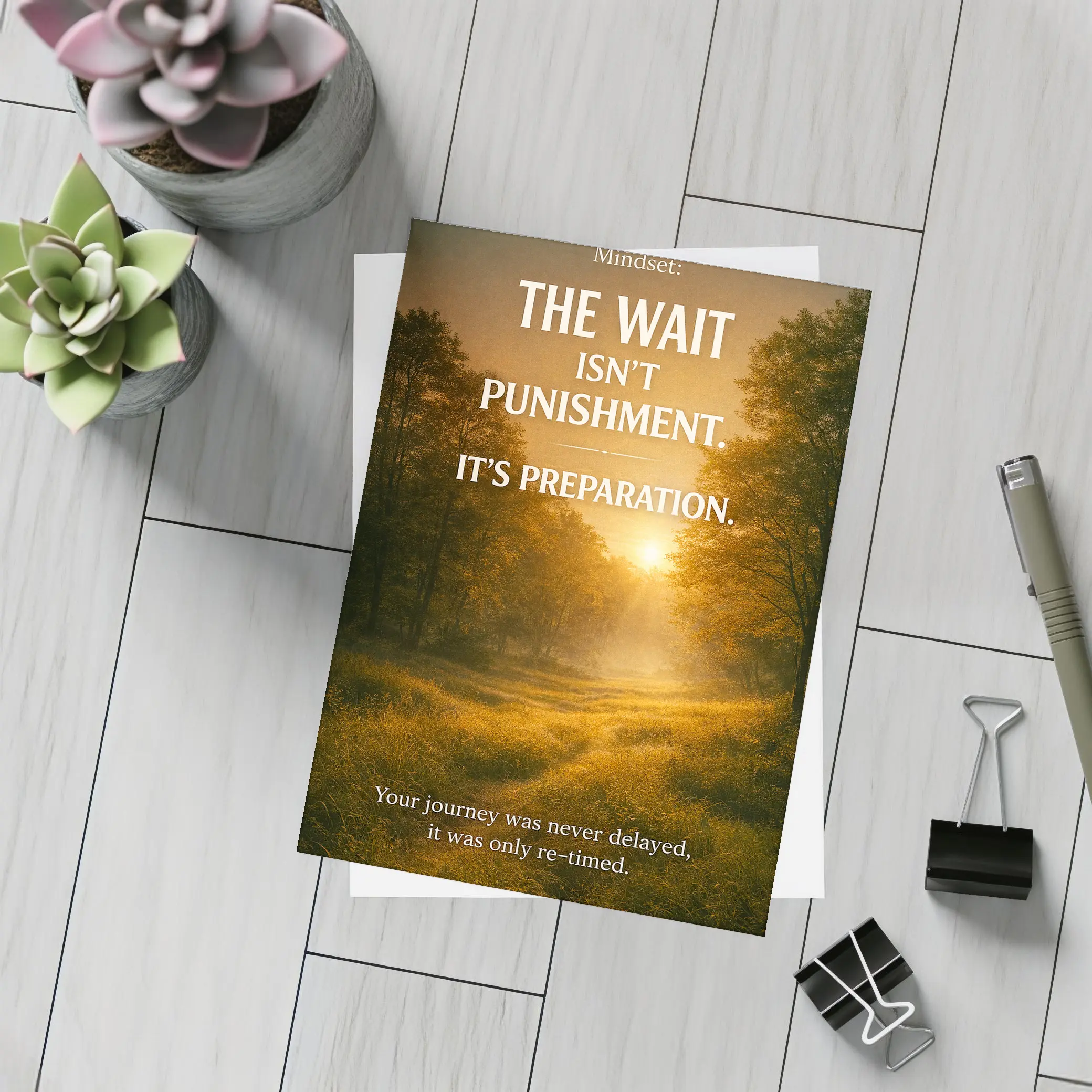 Mindset Wait Preparation Sunrise Forest Path – Postcards