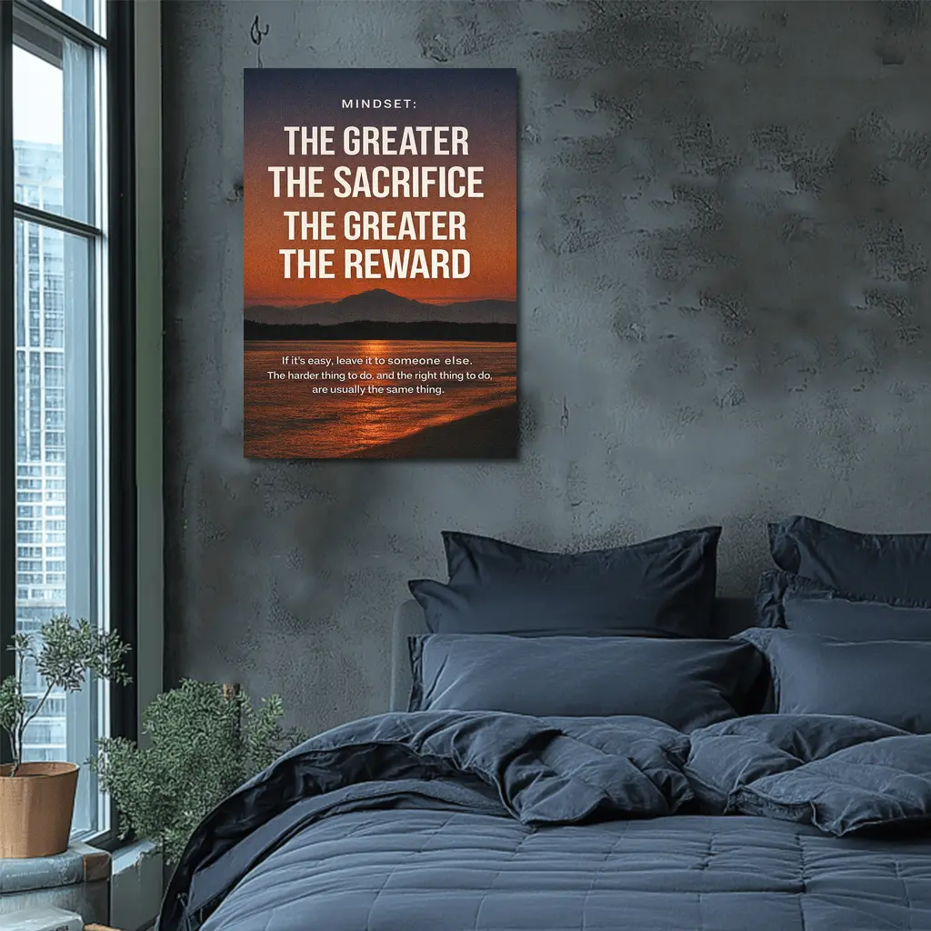 Sacrifice Reward Mindset Motivational Sunset Quote – Wall Art