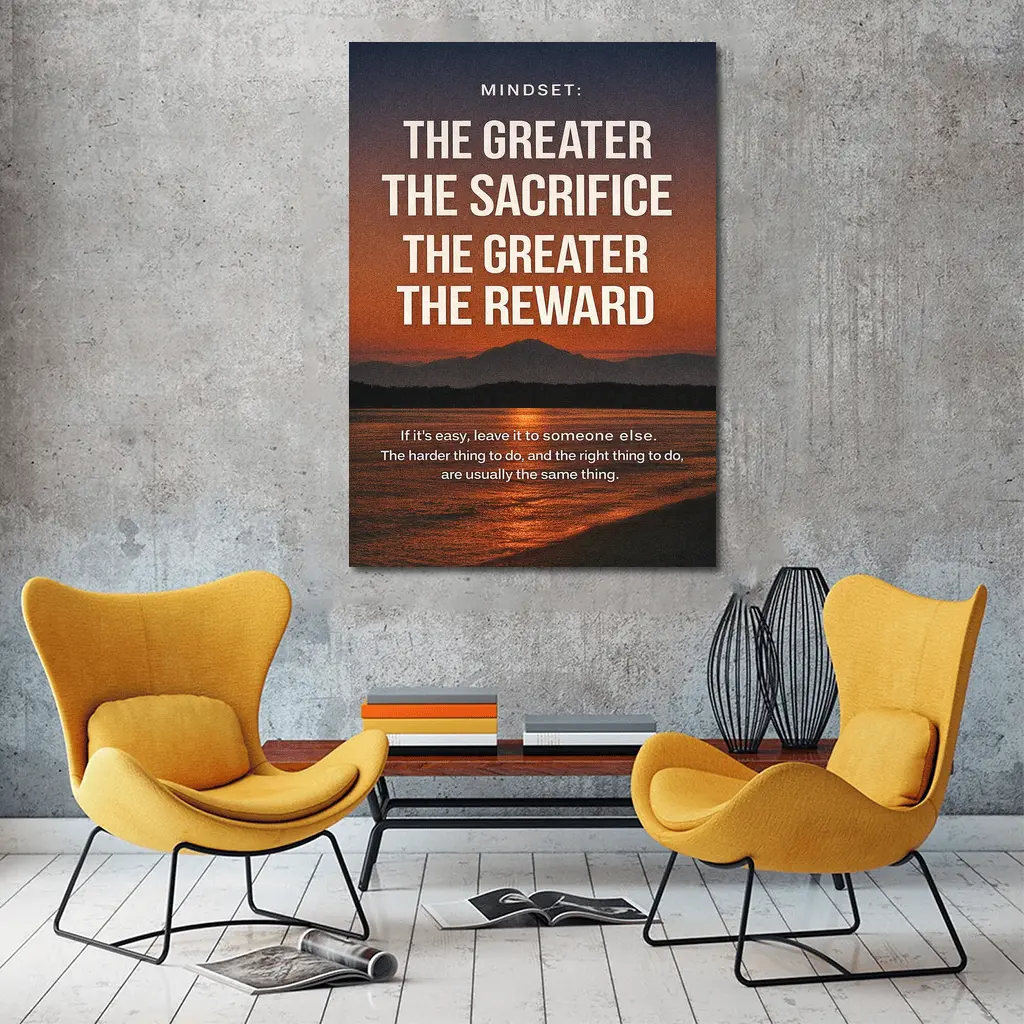 Sacrifice Reward Mindset Motivational Sunset Quote – Wall Art