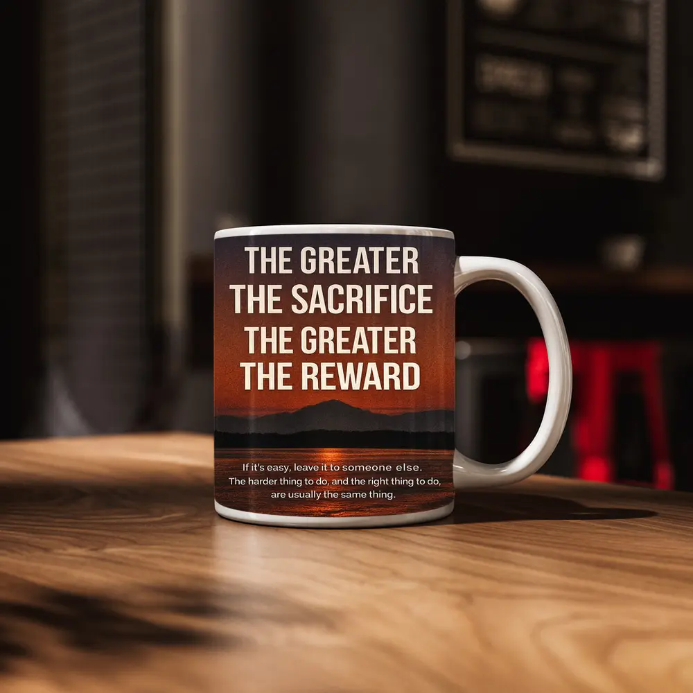Sacrifice Reward Mindset Motivational Sunset Quote – Mugs