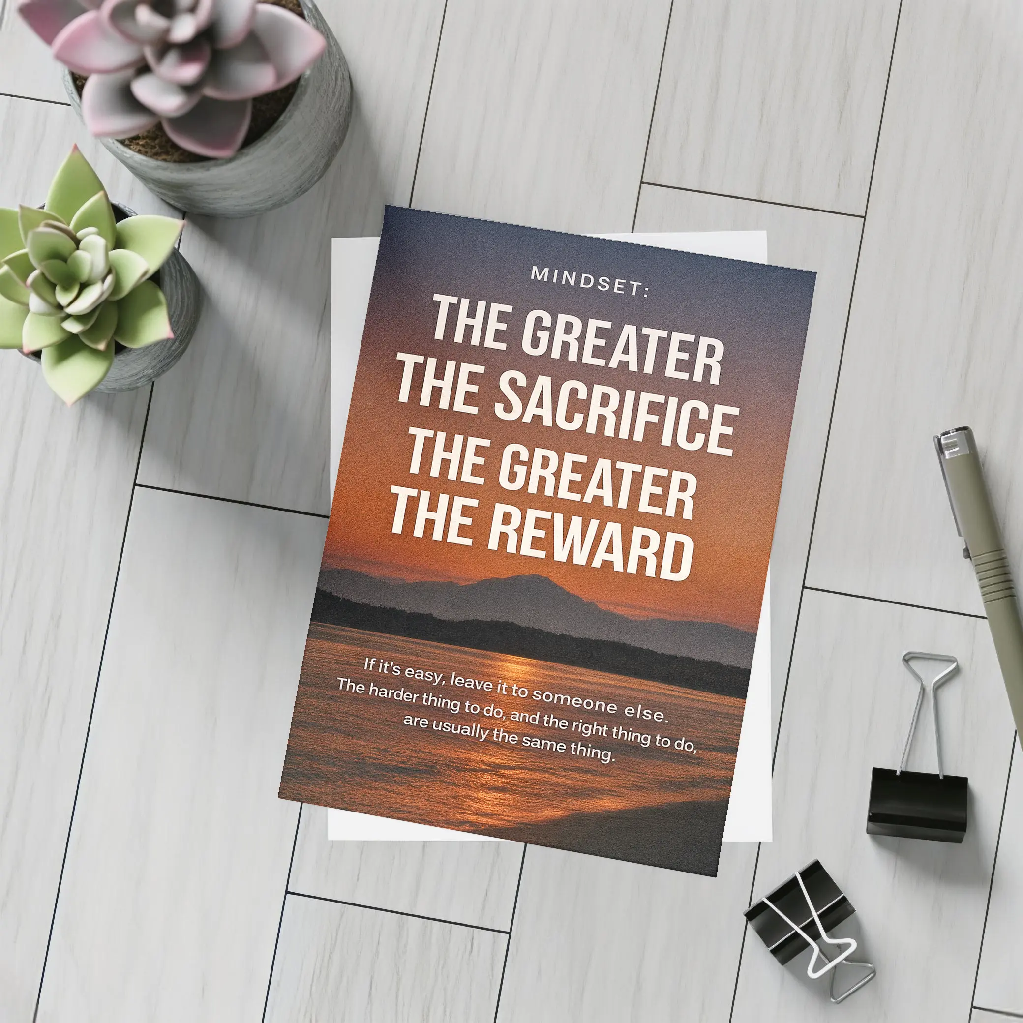 Sacrifice Reward Mindset Motivational Sunset Quote – Postcards