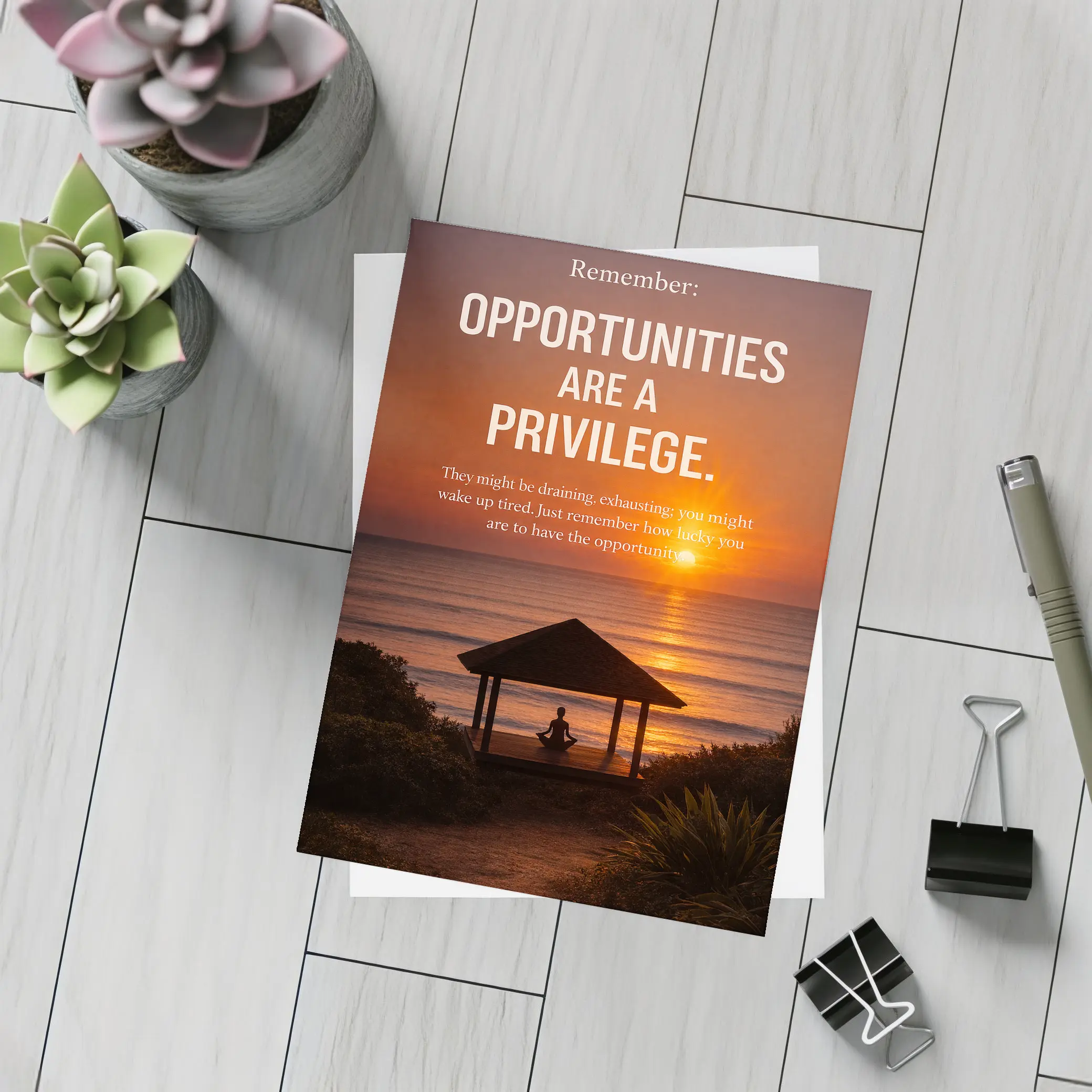 Opportunities Are Privilege Motivational Sunset Quote – Postcards