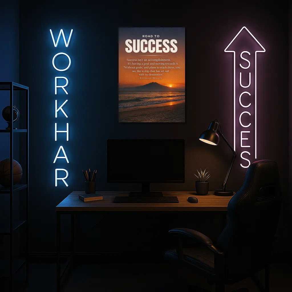 Road To Success Motivational Sunset Beach Quote – Wall Art