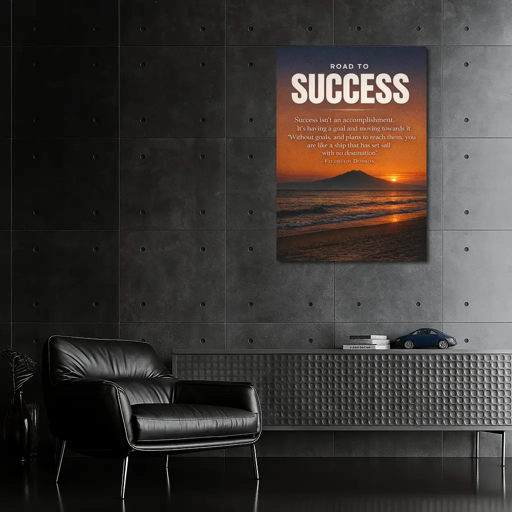 Road To Success Motivational Sunset Beach Quote – Wall Art