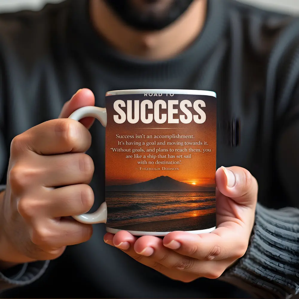 Road To Success Motivational Sunset Beach Quote – Mugs
