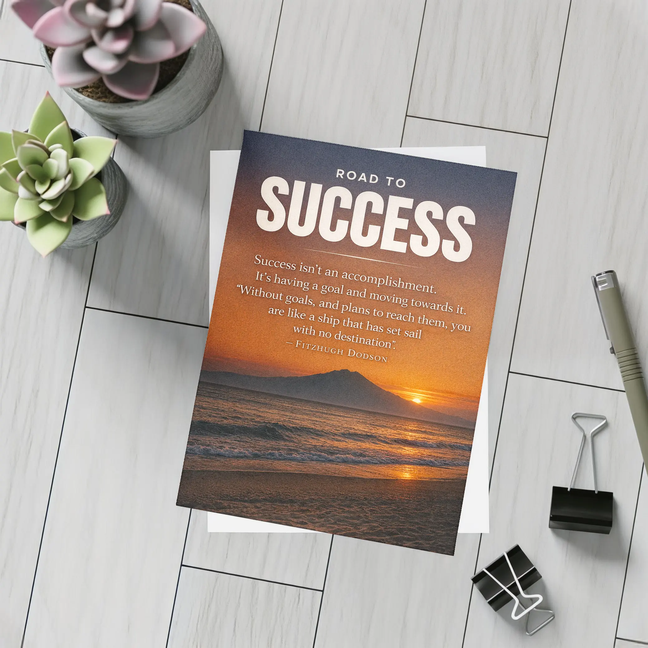 Road To Success Motivational Sunset Beach Quote – Postcards