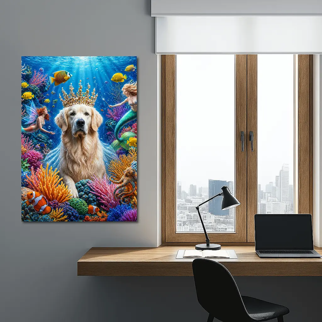 Golden Retriever King Underwater Mermaid Fantasy – Wall Art