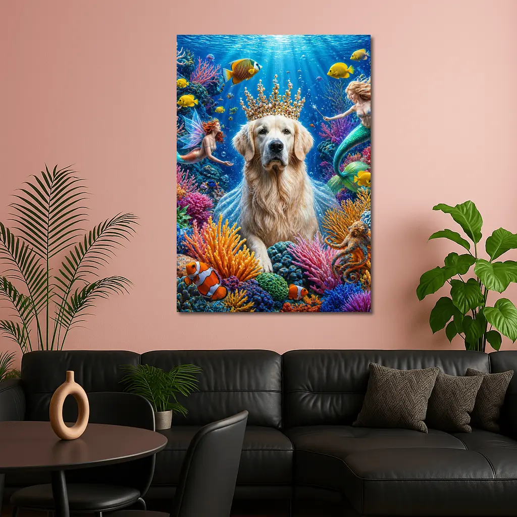 Golden Retriever King Underwater Mermaid Fantasy – Wall Art